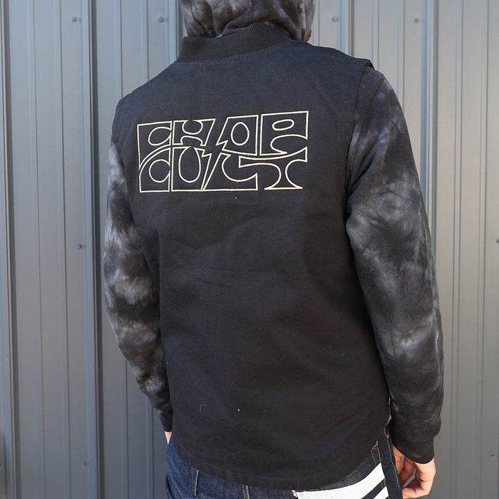 Man wearing black chopcult embroidered vest