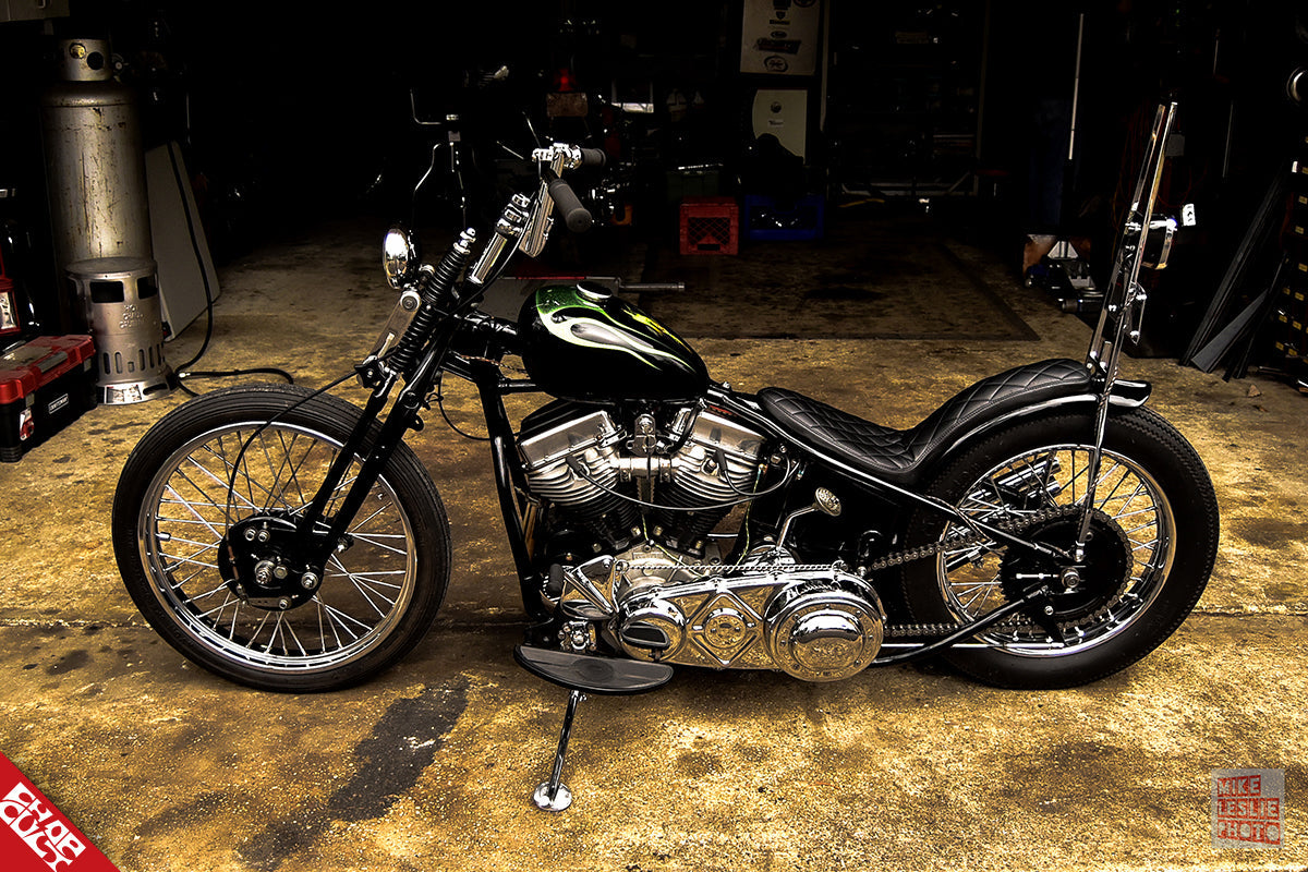 A photo of the left side of the panhead bike discussed in this post