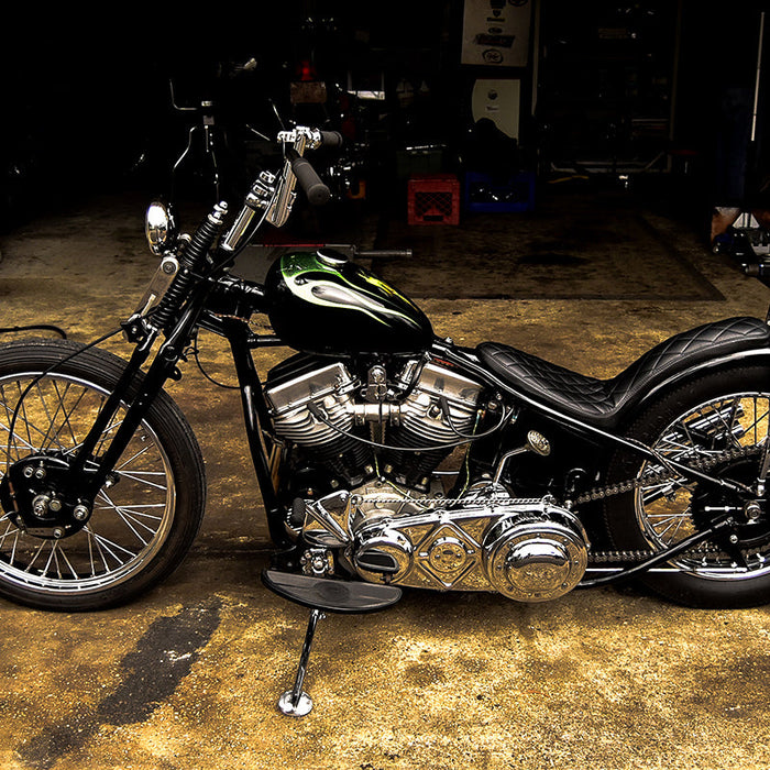 A photo of the left side of the panhead bike discussed in this post