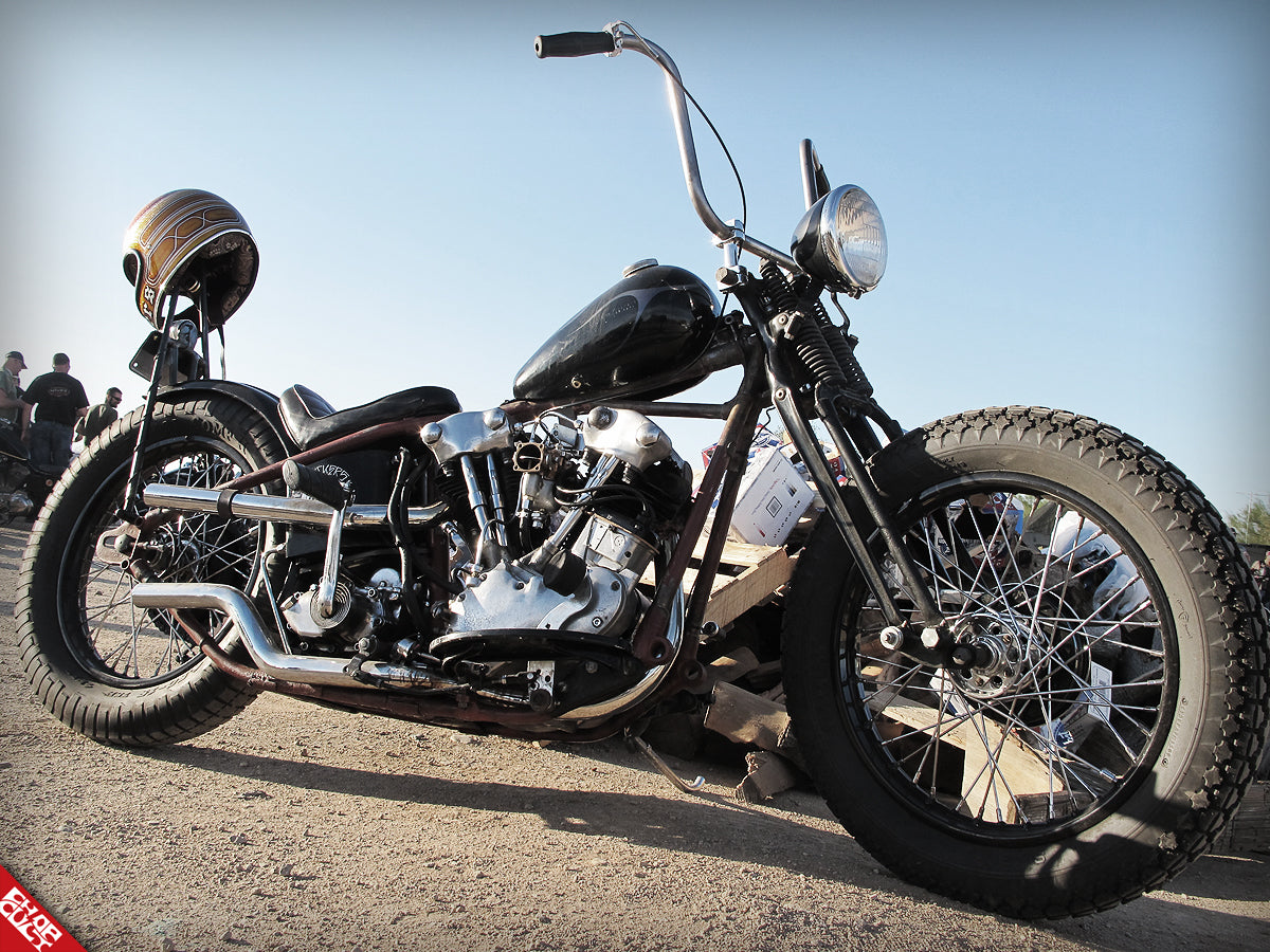 A photo of the right side of the black knucklehead bike discussed in this article