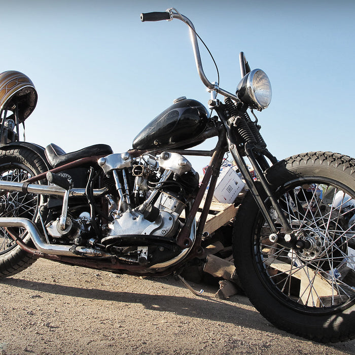 A photo of the right side of the black knucklehead bike discussed in this article
