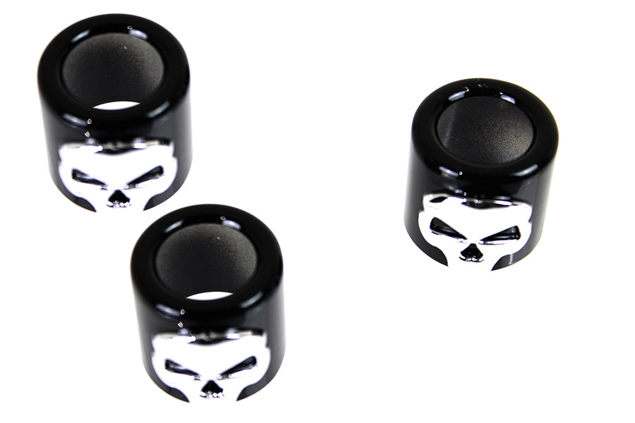 V-Twin Manufacturing Pushrod Cover Cup Set Black with Chrome Skull Design - additional view 2