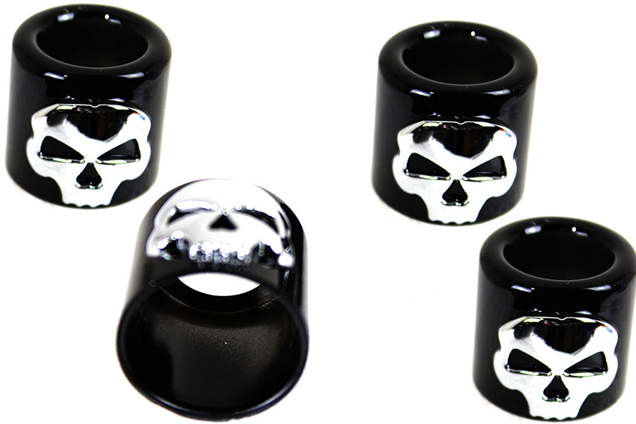 V-Twin Manufacturing Pushrod Cover Cup Set Black with Chrome Skull Design - additional view 3