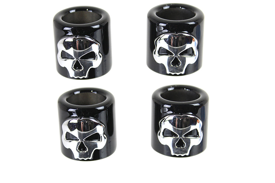 V-Twin Manufacturing Pushrod Cover Cup Set Black with Chrome Skull Design - additional view 4