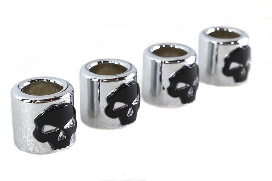 V-Twin Manufacturing Pushrod Cover Cup Set Chrome with Black Skull Design - additional view 3