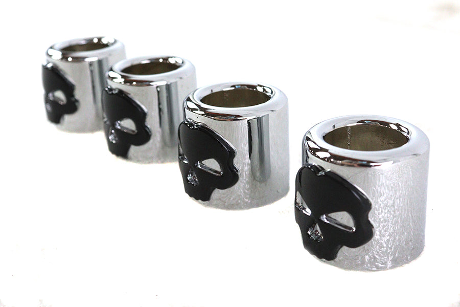 V-Twin Manufacturing Pushrod Cover Cup Set Chrome with Black Skull Design - additional view 4