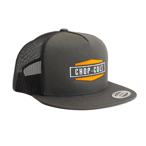 ChopCult 60s logo on grey hat side view