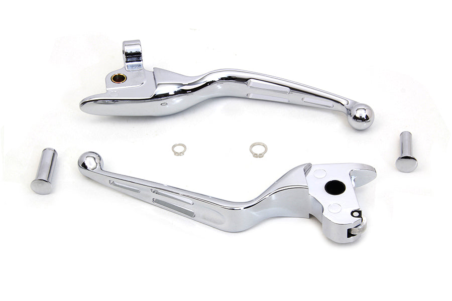 V-Twin Manufacturing Chrome 3-Slot Wide Hand Lever Set