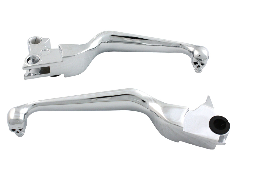 V-Twin Manufacturing Chrome Contour Hand Lever Set with Skull Ends