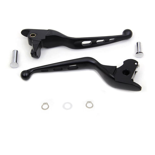 Black Drilled Hand Lever Set - MCM 053809 - Twin Cam Touring 2014-2016