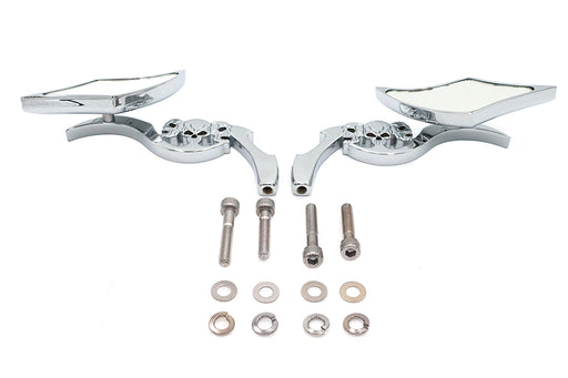 Wyatt Gatling Diamond Shaped Mirror Set with Billet Tri Skull Stems