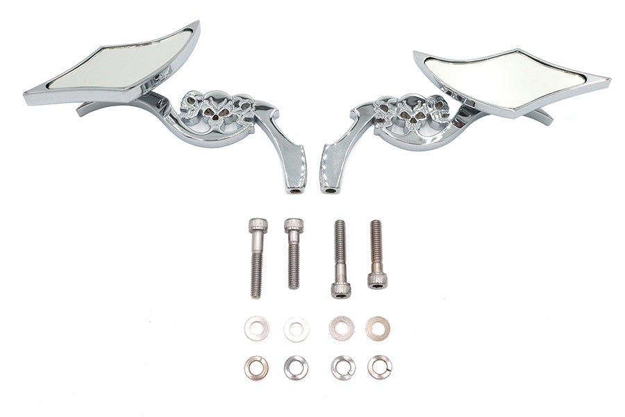 Wyatt Gatling Diamond Shaped Mirror Set with Billet Tri Skull Stems - additional view 2