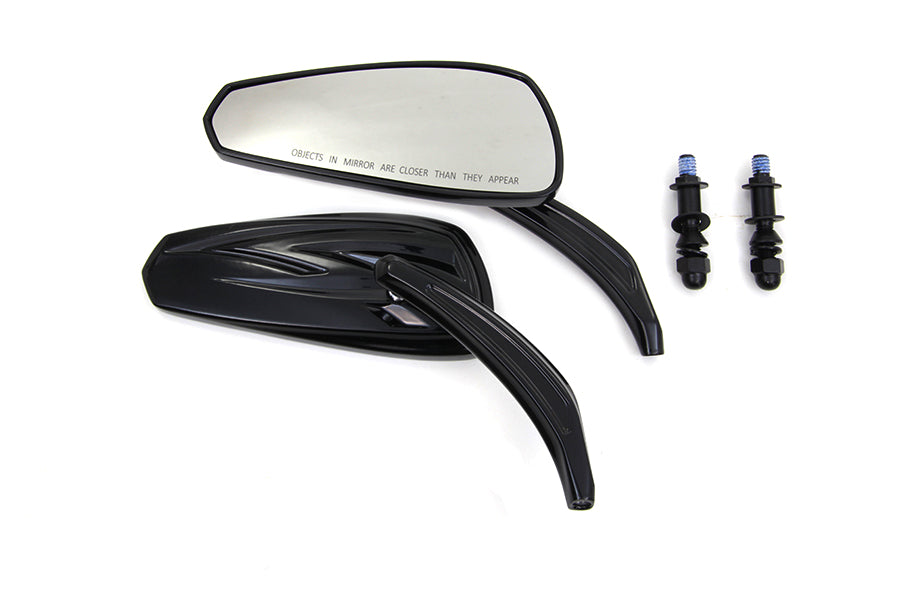 Wyatt Gatling Gloss Black Tribal Teardrop Mirrors with Billet Stems