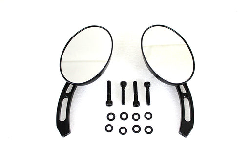 Wyatt Gatling Oval Mirror Set with Billet 3 Slot Stem Black