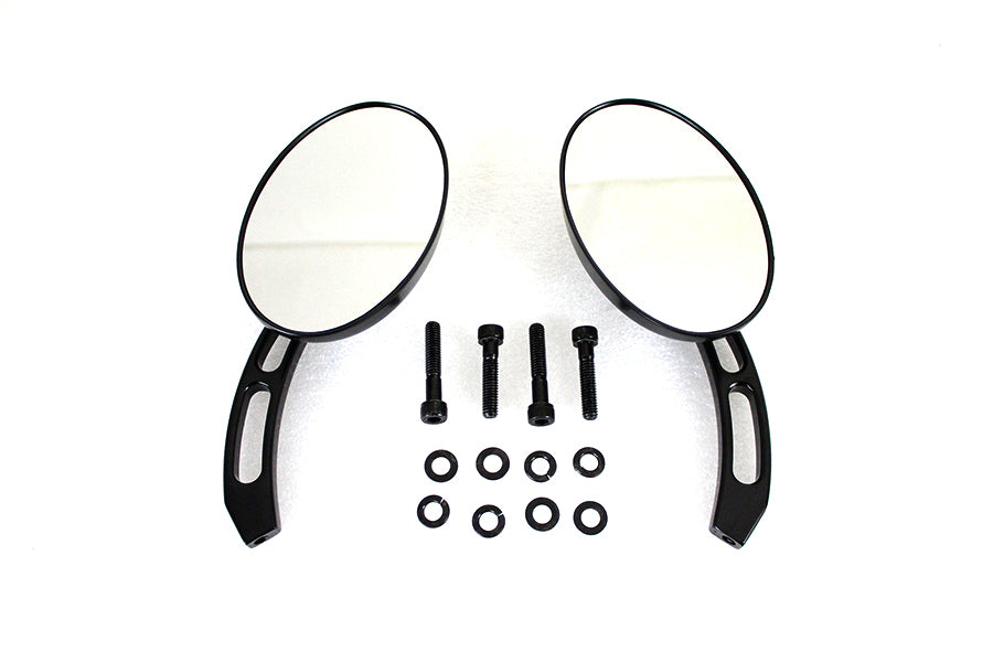 Wyatt Gatling Oval Mirror Set with Billet 3 Slot Stem Black