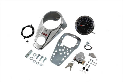 V-Twin Manufacturing Chrome Two Light Dash Panel Kit with 1:1 Ratio Speedometer