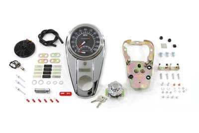 V-Twin Manufacturing Chrome Two Light Dash Panel Kit with 1:1 Ratio Speedometer