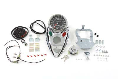 V-Twin Manufacturing Chrome Cateye Dash Panel Kit with a Multi Ratio Speedometer