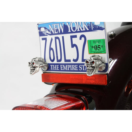 Skull with Skeleton Hand License Plate Topper Set - V-Twin 48-1620