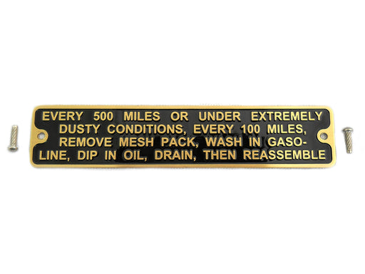 V-Twin Manufacturing Linkert Brass Air Cleaner Instruction Tag
