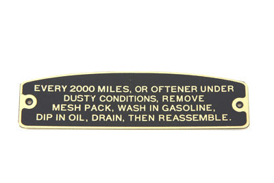 V-Twin Manufacturing Air Cleaner Instruction Tag