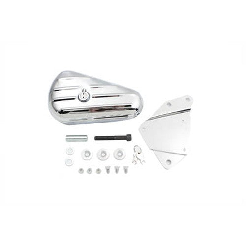 Chrome Left Side Oval Tool Box and Mount Kit - V-Twin 50-1012 - OEM 64207-89B - Big Twin 1984-1999