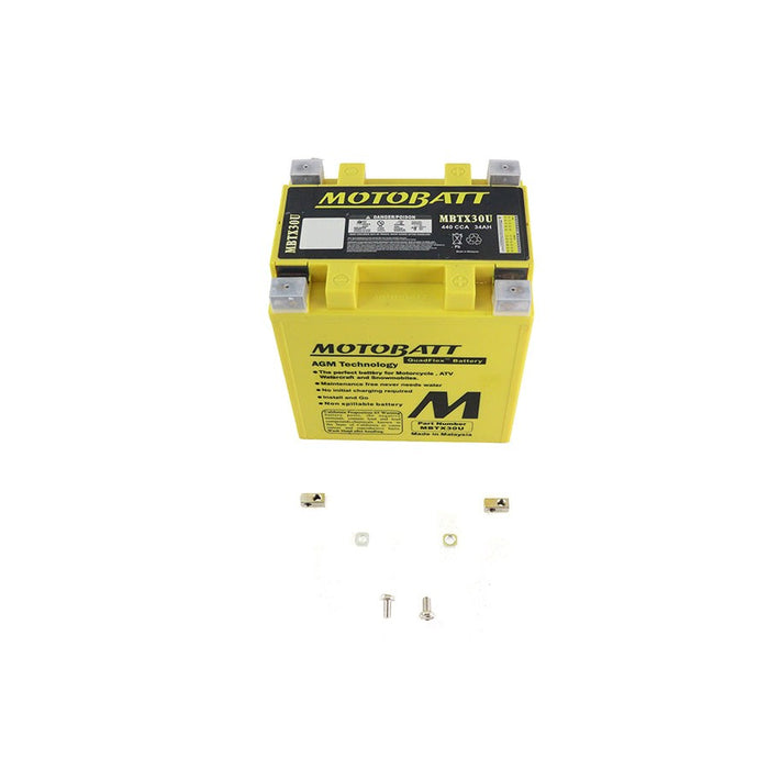 MotoBatt 12V AGM Yellow Battery - Motobatt MBTX30U - OEM 66010-97A - Evolution Touring 1997+