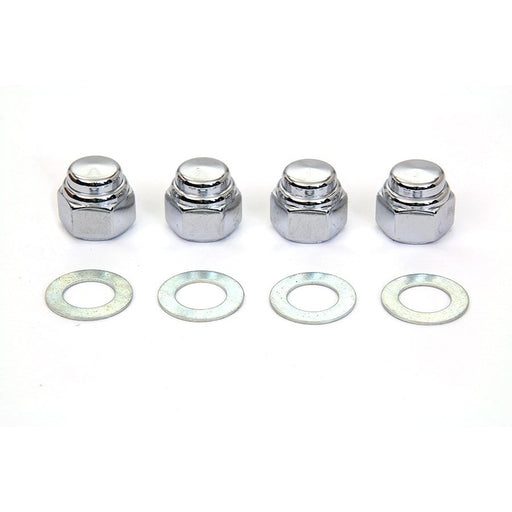Rocker Shaft Chrome End Cap Type Nut with Washers - V-Twin 8400-8 - Ironhead 1957-1985