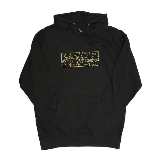 Black hoodie with chopcult logo embroidered in yellow