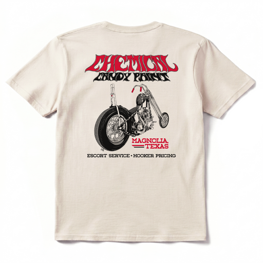 Chemical Candy Customs T-Shirt - Escort Service- Cream

We're proud to sell Chemical Candy Custom's Merch on Chop Cult.

Screen Printed in Eau Claire, Wisconsin. Short Sleeve T-shirt, 100% cotton.