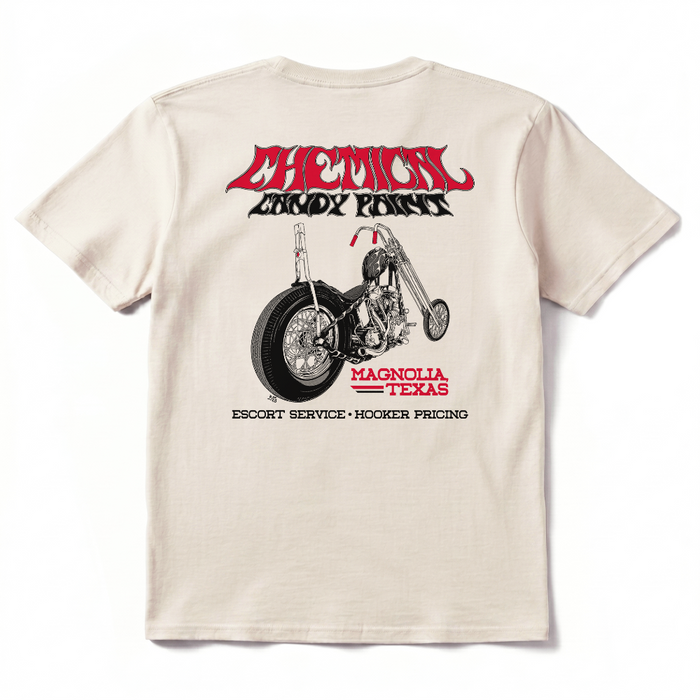 Chemical Candy Customs T-Shirt - Escort Service- Cream

We're proud to sell Chemical Candy Custom's Merch on Chop Cult.

Screen Printed in Eau Claire, Wisconsin. Short Sleeve T-shirt, 100% cotton.