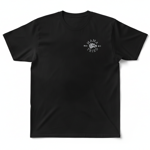 The Mama Tried Motorcycle show held annually in Milwaukee, Wisconsin is staple of the custom motorcycle industry. Being fellow wisconsinites, We're proud to sell their Mama Tried Show Merch on Chop Cult.

Mama Tried Eagle T-Shirt - Black

Printed in Eau Claire, Wisconsin. Black T-shirt, 100% cotton.