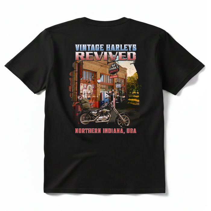 Vintage Harleys Revived Tee – Old School’s Garage

Featuring a full-back print, this design throws it back to the days when service stations were sacred ground.

Printed in Eau Claire, Wisconsin on a comfortable, durable black tee.

Details:

Full-color back print: Old School’s Garage shopfront + Ironhead

Old School's Garage chest print