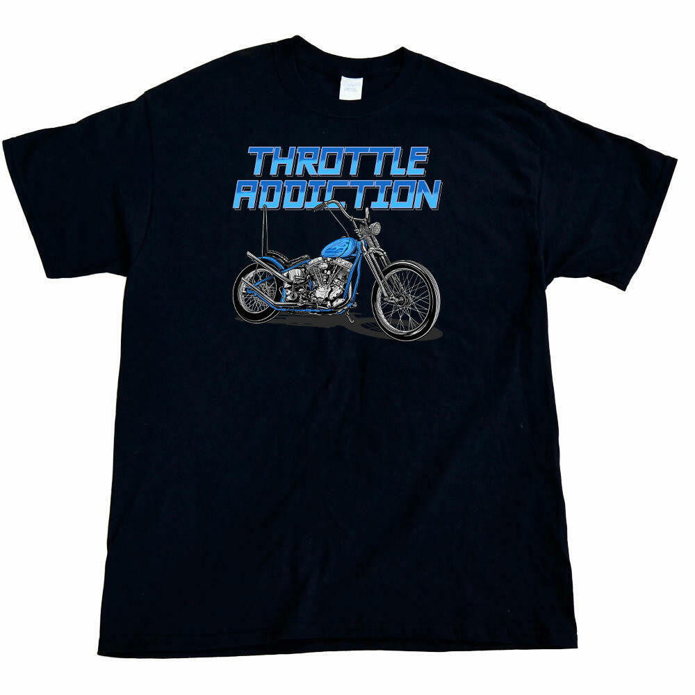 Throttle Addiction - Blue Panhead Chopper T-Shirt